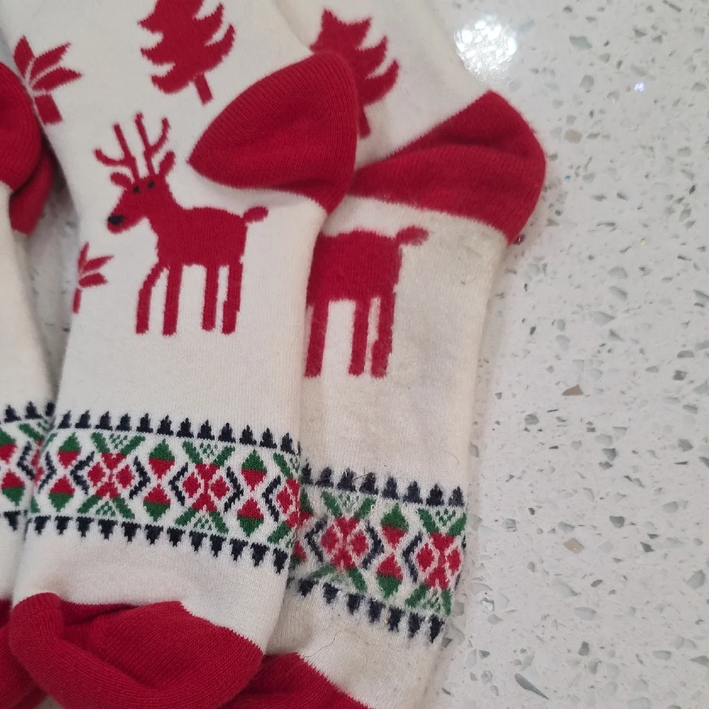 Festive Red and White Reindeer Socks